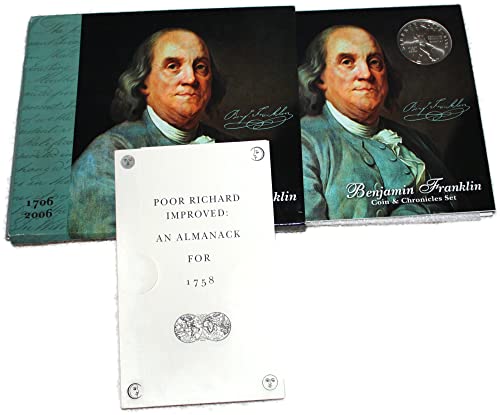 2006. P Benjamin Franklin Komemorativni novčić za srebrni dolar i kronike postavljeno pakiranje metvice $ 1 američki mint