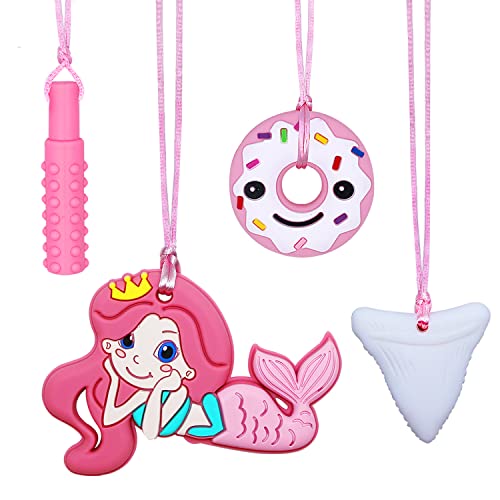 Ogrlice za žvakanje za djecu djevojke, 4 PCS senzorna igračka za žvakanje za djecu s ADHD autizmom anksioznost, silikonske