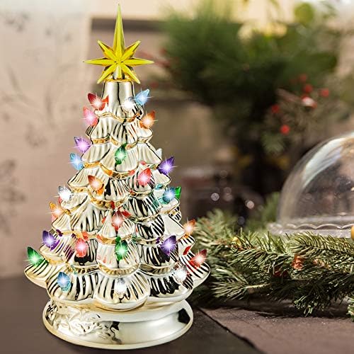 Joidomi 12 Zlatno keramičko božićno drvce, prelitno božićno drvce s dodatnom žutom gornjom zvijezdom i žaruljama za najbolje