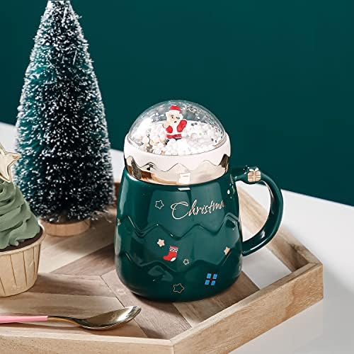 Djed Mraz KUPA KRAMIČKA KOVA SA PODUZEĆI I RUČI Spoon božićno drvce Lik Latte Hot Cocoa Chocolate Slatka djeca Žene Smiješno