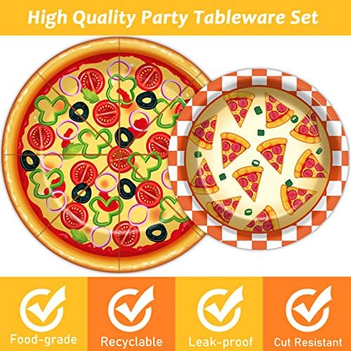 GISGFIM PIZZA PARTY Opskrba za opremanje za 24 gosta Pizza za rođendanske ploče papirnate pločice Ukrasi za salvete za djecu
