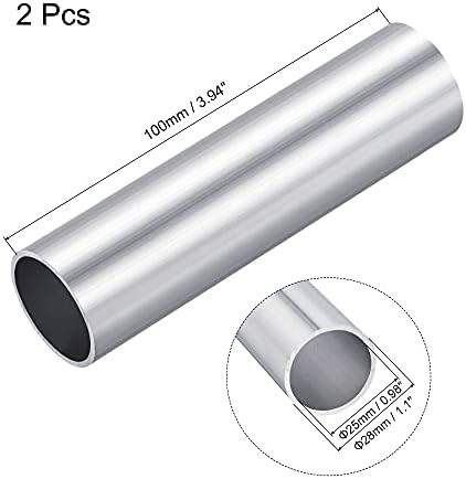 UXCELL 6063 Aluminijska okrugla cijev 28 mm OD 25 mm unutarnja cijev cijevi duljine 100 mm 2 kom