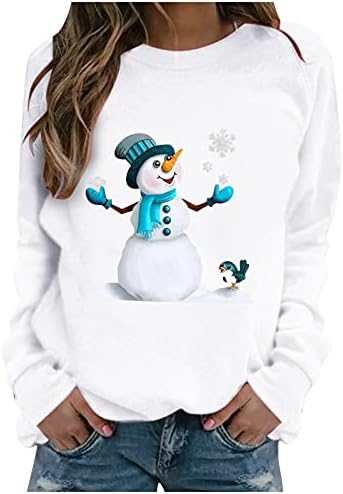 Ženski božićni vrhovi Slatki snjegović medvjed cvjetne majice pulover s dugim rukavima casual crewneck dukserica labave udobne