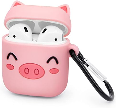 MeganTree Slatka svinja airpods futrola, airpods 2 futrola, ružičasta piggy smiješna 3D crtana životinja puna zaštita od