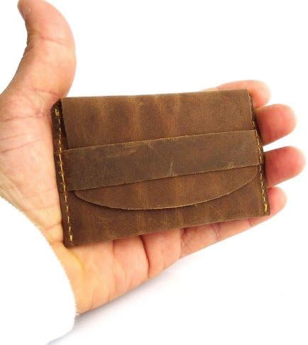 Pravi vintage kožna ručno izrađena mini minijaturni novčanik id kreditne kartice Kompaktni retro
