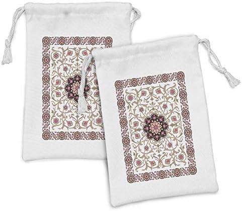 Ambasonne set za torba za istočnu tkaninu od 2, klasični lišće i cvijeće u nježnim bojama Vintage Art, mala vreća za izvlačenje