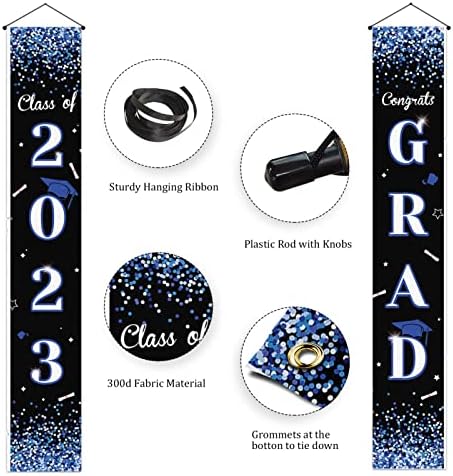 Razred 2023. čestitao je maturalni transparent, ukrasi za maturalne zabave, plavi natpis na trijemu za unutarnji i vanjski