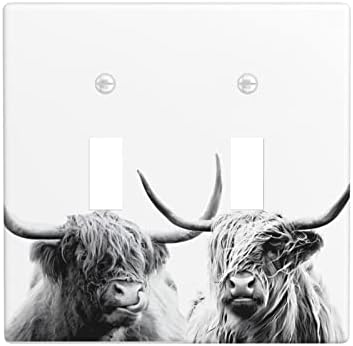 Farmhouse Highland Cow 2 Gang Svjetlo prekidač ukrasni dvostruki preklopni zidni tanjur siva bijela električna svjetla za