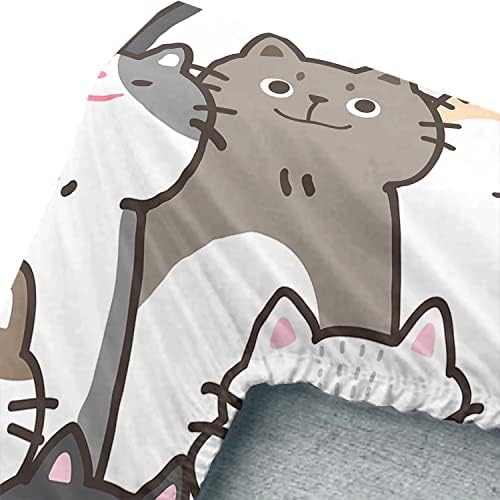 Cvhouse Cat opremljeni list u punoj veličini, crtani mačji krevet set za djecu tinejdžera, kawaii set za posteljinu, 1 ravni