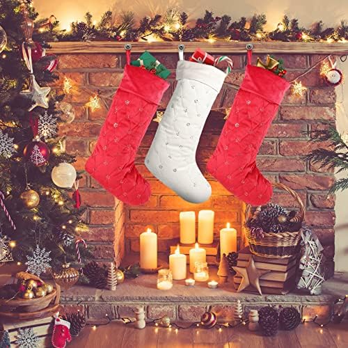 Rewizoo bijele i crvene čarape 4 pakiranje 20 ”jednostavan mali uzorak snježne pahuljice velike čarape obiteljski odmor božićni