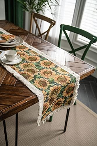 Boho suncokret stol trkač dugačak 72 inča dugačak vintage boemski dekorativni stol trkači jacquard obrubljeni stolni tkanina