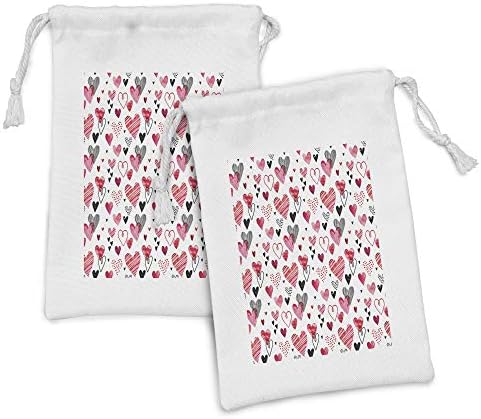Ambsonne Valentines set za torbicu od 2, srca u stilu doodle s različitim dizajnom romantične inspiracije za umjetnost, malu