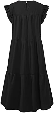 Ženske haljine 2023 Boho haljina kratki rukavi okrugli vrat Swiss ruffle Raffle Raffered Maxi haljina Smocked koktel haljine