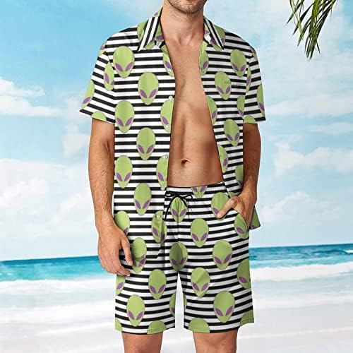 Vanzemaljska glava i ružičaste oči muške havajske košulje s kratkim rukavima i hlača Summer Beach Outfits Loose Fit Tractionssuit