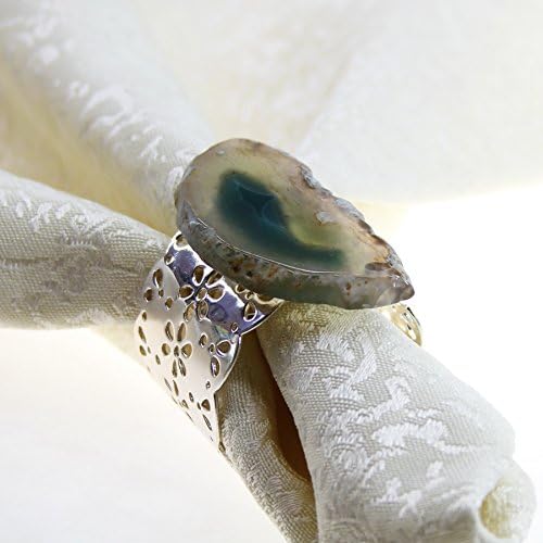 Quaeas QN18050905 Natual Green Agate Sapkin Ring Silver boja, držač za vjenčanu salvetu, 4pcs set