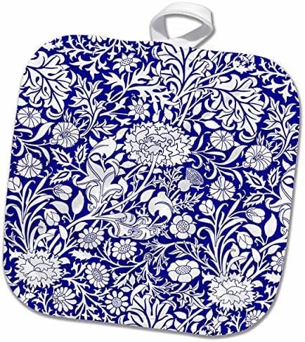 3d Rose William Morris Cherwell Chintz uzorak u kraljevskom plavom i bijelom držaču lonca, 8 x 8