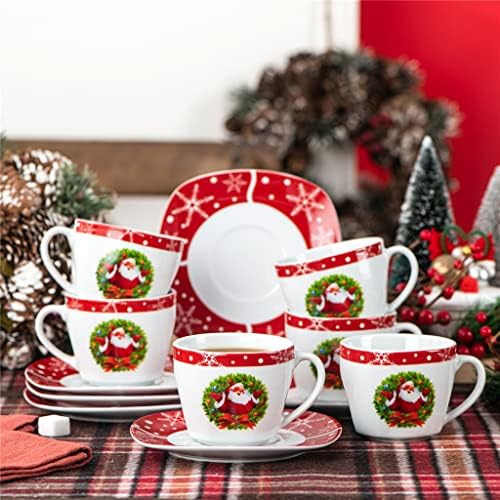 Lly 12-komadića božićna porculanska pića espresso šalice čaja za kavu i tanjuri postavljaju uslugu poklona za 6 osoba