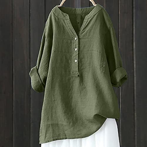 Postepene bluze za žene 2023 Ljetni ležerni vrhovi gumb V vrat 3/4 majice rukave labave fit tunike majice plus majica veličine