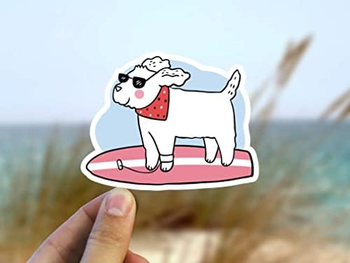 Smiješna naljepnica za pse za surfanje, hladni poklon ljubitelja pasa, ljetna naljepnica na plaži, vodootporna vinilna naljepnica