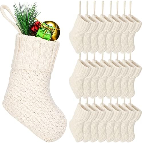Zubebe 24 PCS 7 inčni pleteni božićni čarape Božićne mini čarape rustikalne čarape ukrasi pleteni kabel za seosku kuću pleteni