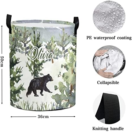 Akvarel planinski šumski medvjed Personalizirana košara za rublje košara za odjeću s ručkama vodootporne, sklopive košare