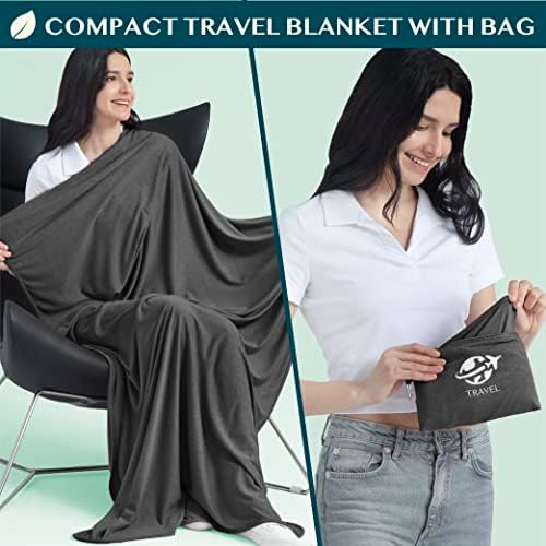 Pavilia Soft Compact Putni pokrivač i jastuk, sklopivi avionski pokrivač u torbi, lagani prijenosni pokrivač za let s kaišem