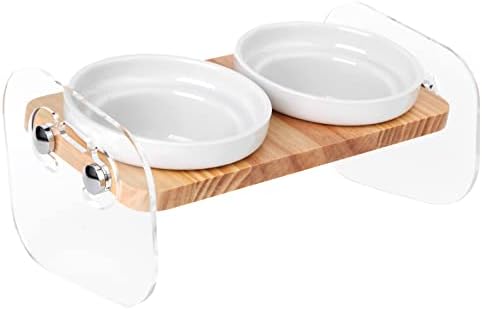 Povišene zdjele za mačke u donjem dijelu-keramička posuda za hranu i vodu s nagibom od 15 inča, Prozirni akrilni stalak za