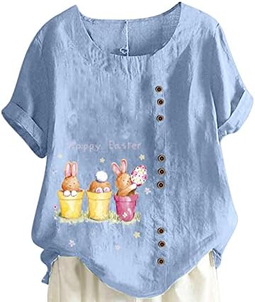Uskrsne košulje za žene slatka majica s uzorkom zečjih jaja ljetni pamučni laneni vrhovi Plus veličina ležerna bluza širokog