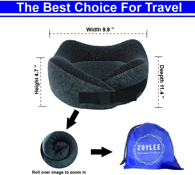 Zoylee Putni jastuk za zrakoplov, čista memorijska pjena za vrat za putovanje kući i uredom, za pranje i prozračni poklopac