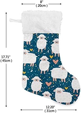 Božićne čarape Dječje ovce bijelo srce zvijezde mornarsko bijela plišana manžetna Mercerized Velvet Family Holiday Personalizirana