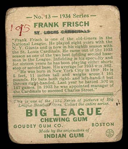 1934. Goudey 13 Frankie Frisch St. Louis Cardinals siromašni kardinali