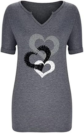 Topovi za žene, elegantna košulja s printom srce do srca, majice kratkih rukava s izrezom u obliku slova U, ljetna ležerna