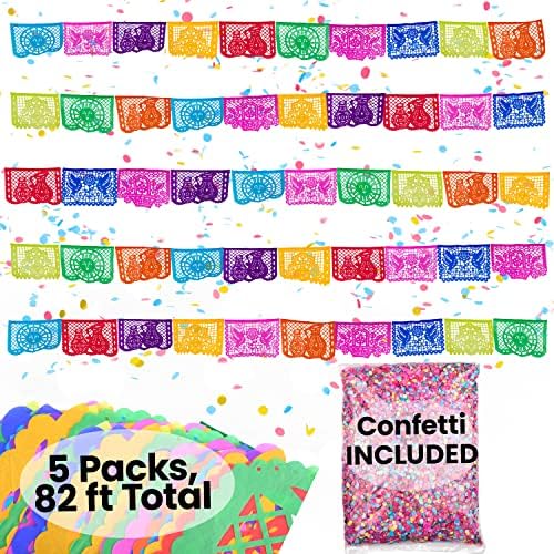 Pet paketa, transparenti od 82 metra za meksičke zabave plus 250 g šarenih konfeta-autentični papel picado-ručno izrađeni