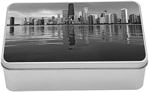 Ambsonne Chicago Skyline Tin Box, Nostalgic Optušeno jezero Michigan Harbour Coastal Tool Town Town Town, Urbana vintage,