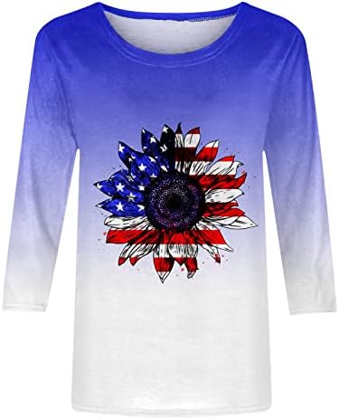 3/4 majice za rukave za žene plus veličine vrhove 4. srpnja Patriotske majice ležerne trendovske bluze Suncokret Graphic