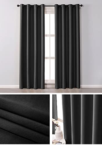Daesar zavjese za spavaće sobe 2 ploče zamračenje, zavjese za kapke poliestera crne krute boje zatamnjenja za dnevnu sobu