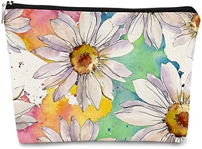 Barpery bijela tratinčica cvijeće za šminkanje, akvarelni botanički cvjetni kozmetički torba najbolja ideja za tinejdžere