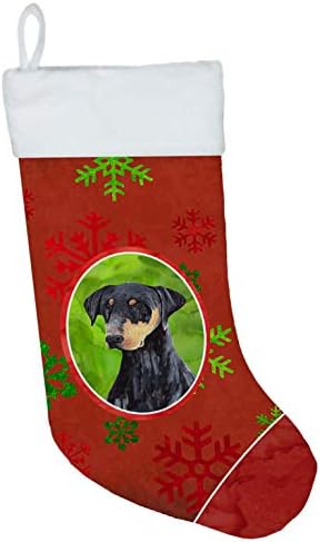 Caroline's Treasures SC9417-CS Doberman Crvene i zelene snježne pahuljice blagdanska božićna čarapa, kamin viseće čarape