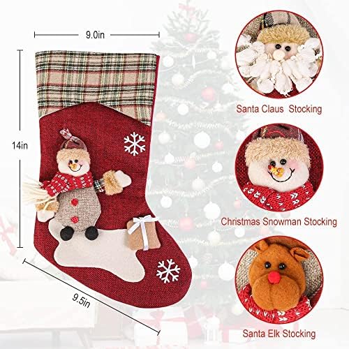 Subao božićne čarape, 3 pakiranja božićnih čarapa s 3D Santa Snowman Reindeer za obiteljski odmor Xmas Dekoracije za zabavu