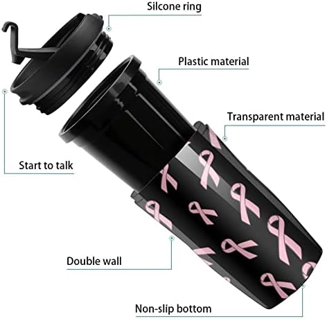 Šalica za kavu s vrpcom za rak dojke s poklopcem s plastičnim šalicama s dvostrukom zidnom šalicom za ured na otvorenom