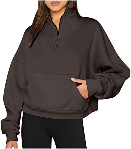 Dnuri pulover dukseri za žene bez kapuljače, tinejdžerka ležerna čvrsta boja dukserice dukserijske kapuljače vrhovi zip košulja