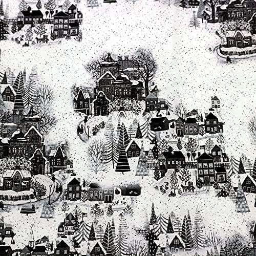 Dizajn zimskog sela- pamučna prošivena tkanina iz mn