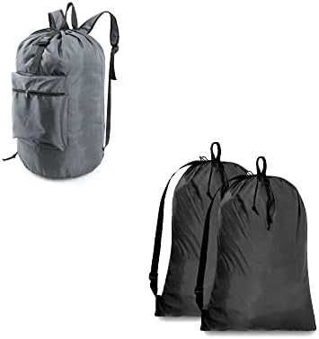 Bež i sivi ruksak za rublje s podesivim naramenicama i bež i crna torba za rublje s podesivim naramenicama, 2 pakiranja