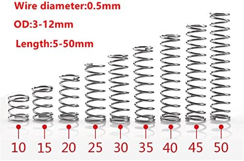 Liujia-kompresija opruga promjera žice 0,5 mm 304 Kompresija od nehrđajućeg čelika Opruga Povratna opruga Vanjski promjer