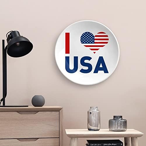 Volim američki-flag viseći keramički ukrasni tanjur s zaslonskim postoljem prilagođenim vjenčanim darovima za par roditelja