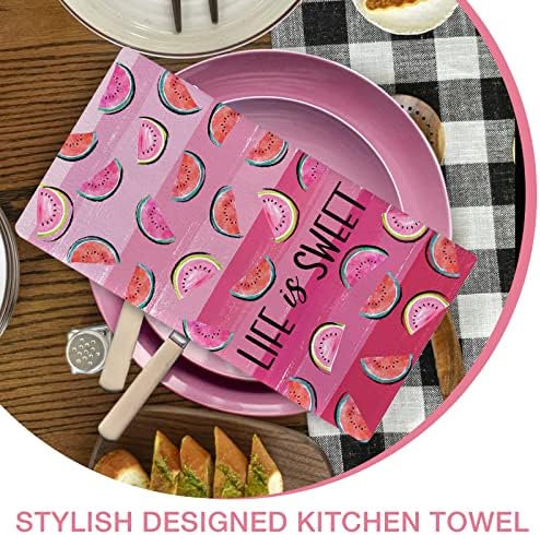 2 kompleta kuhinjskih ručnika za posuđe, Ručnik za ruke s crvenim i ružičastim prugama, krpa za sušenje peciva, Proljetni