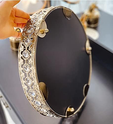 Elldoo kristalno ogledalo ladica ispraznosti - 9,8 okrugli nakit sitnice za sitnicu Zlatna ladica za ormar za staklenu šminku