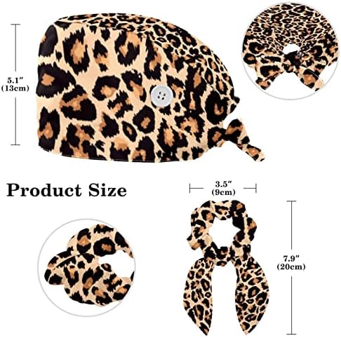 Yoyoamoy leopard tekstura Ženske radne kapice s gumbima i trakom za znoj, podesiva kirurška kapa
