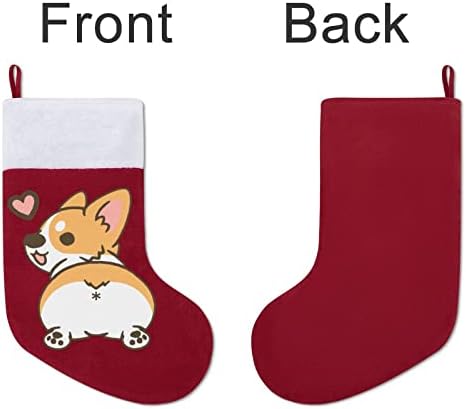 Smiješna Corgi Butt Božićna čarapa Klasična viseći ukrasi Bijela manžetna bombona za bombone za obiteljske odmor ukrasi