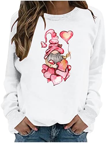 Ženski Valentinovo Slatka majica ružičasta draga gnomi grafička dukserica casual dugih rukava tunika vrhovi pulover